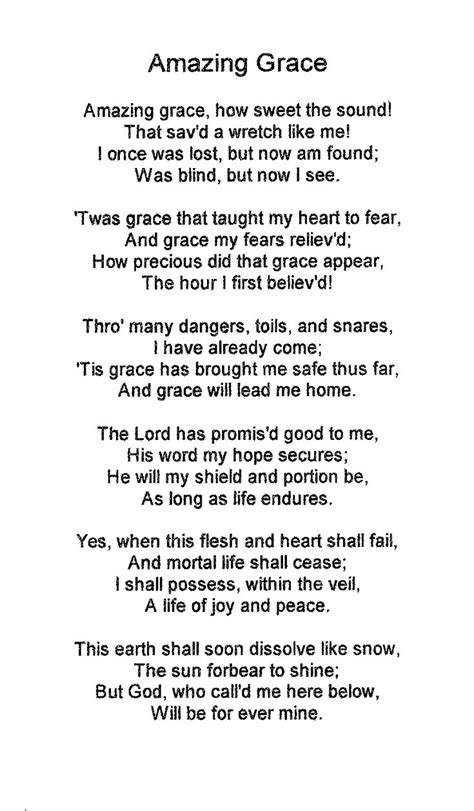 Original Amazing Grace Lyrics Printable